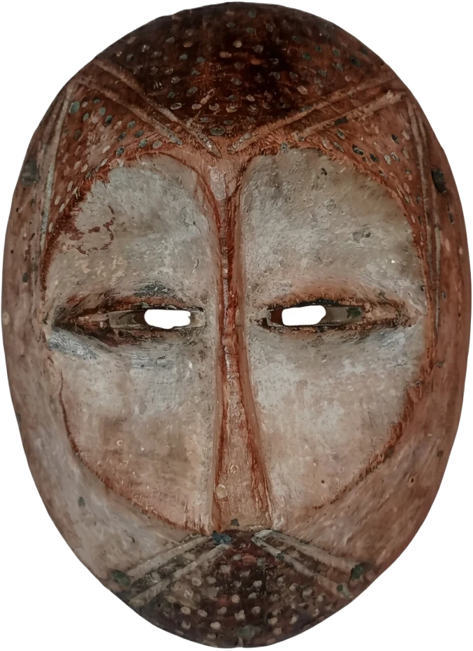 Masque simiesque Lega en bois et kaolin, Maniema